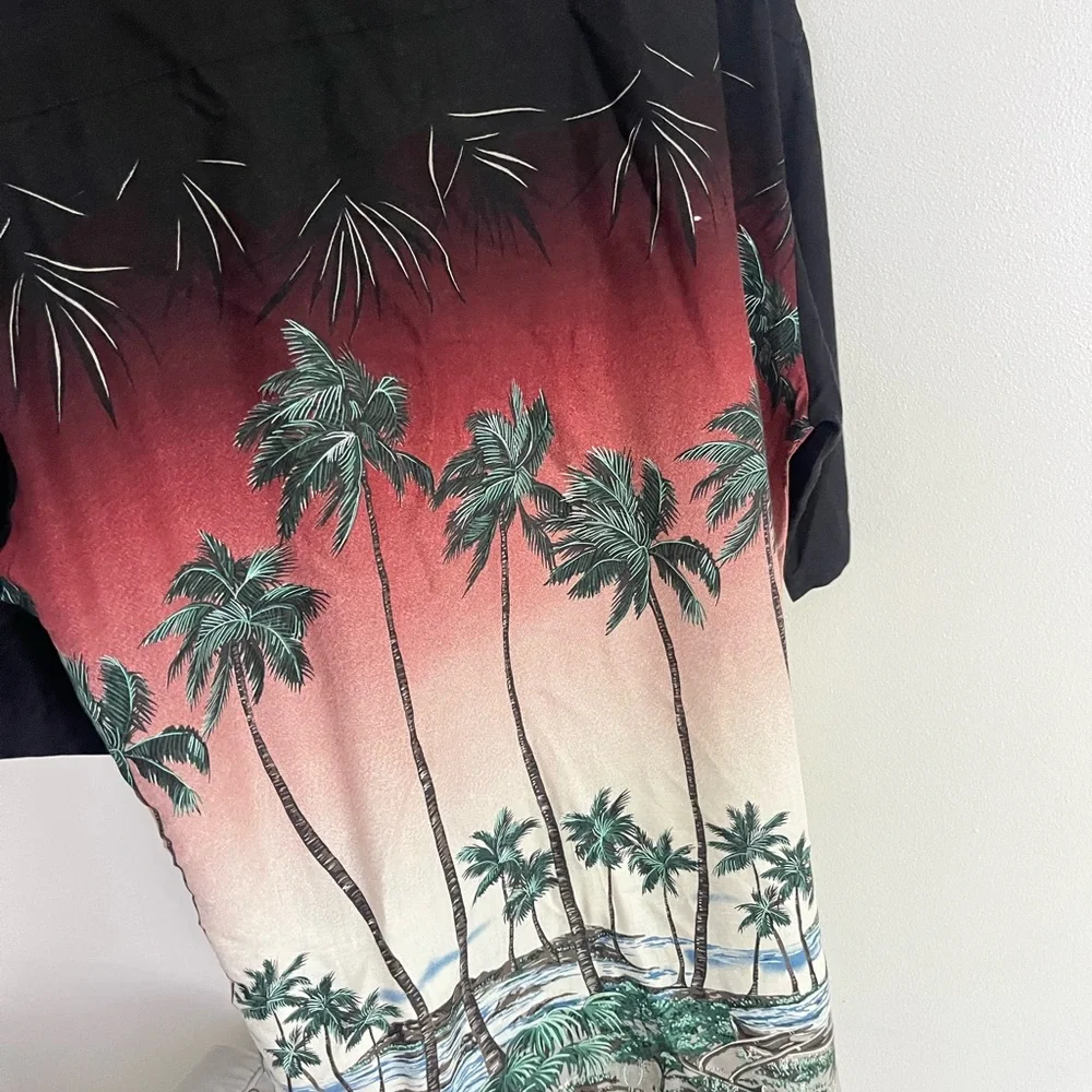 Pierre Cardin Black and Red Palm vacation summer tropical Shirt S